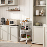 Sekey Rollwagen mit 3 Ebenen – Küchenwagen aus Stahl mit rostfester Lackierung, 2 Hängekörben & 4 Haken, 360°-Rollen mit Bremse, ergonomischem Griff, bis 30 kg belastbar, vielseitiger Servierwagen für Küche, Bad, Büro & mehr – Weiß